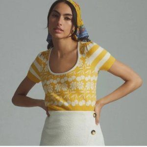 Anthropologie Maeve Yellow Short Sleeve Crop Sweater